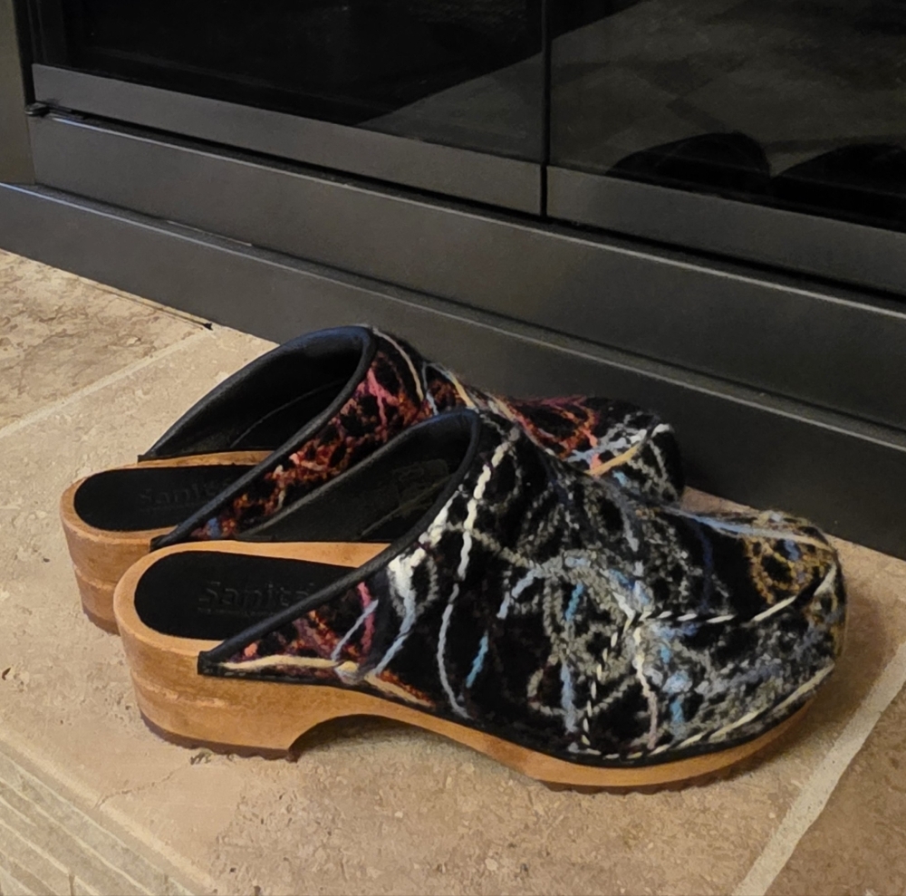 Sanita Colorful Patterned Clogs with Wooden Soles 8M / 38